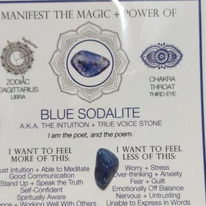 Crystal with Information Card - BLUE SODALITE - THE INTUITION & TRUE VOICE STONE